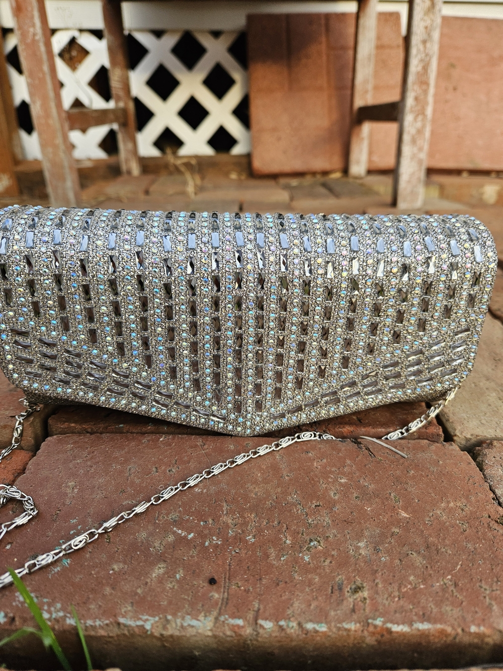 Silver Crystal Evening Clutch - Sparkling Rhinestone Bag